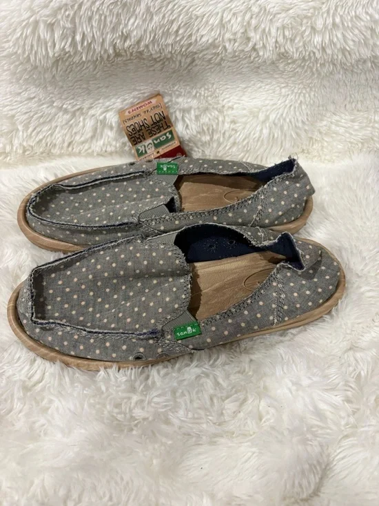 Sanuk Blue Canvas Polka Dot Slip-Ons - Picture 4 of 7